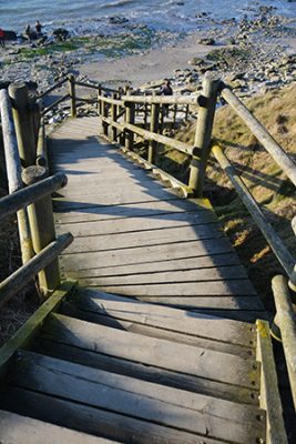 Côte d’Opale, escalier en bois accédant à la pointe aux oies, Côte d'opale