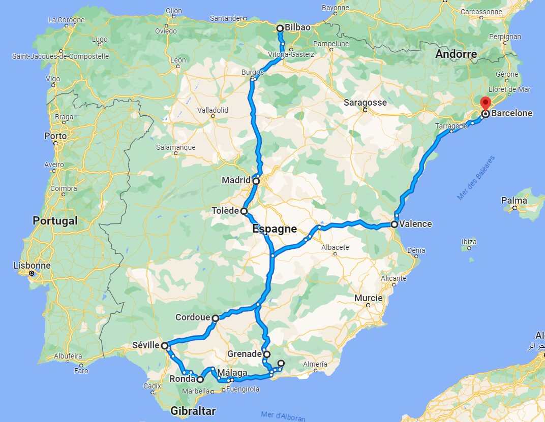 Road-trip en Espagne - Itinéraire initial