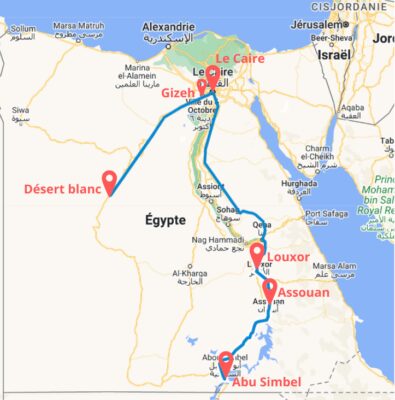 Egypte en famille - itinéraire carte